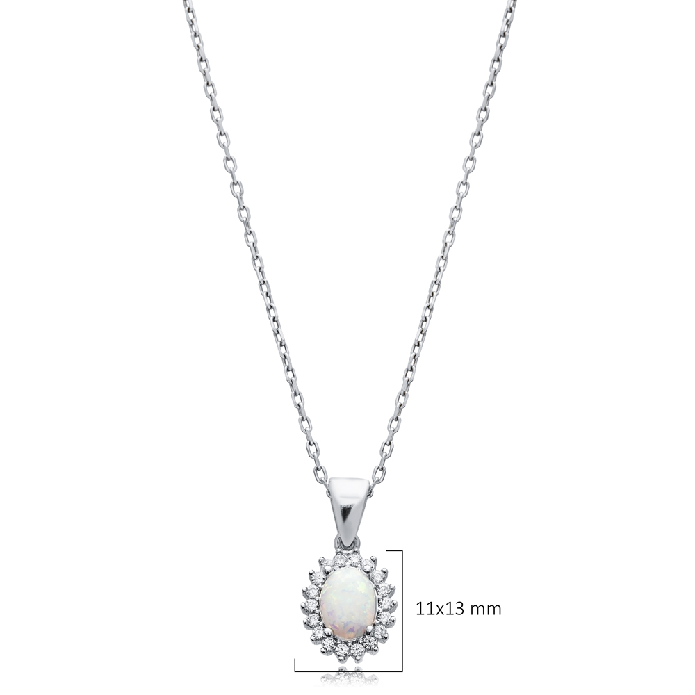 White Opal Oval Cut Design CZ Wholesale Silver Charm Necklace