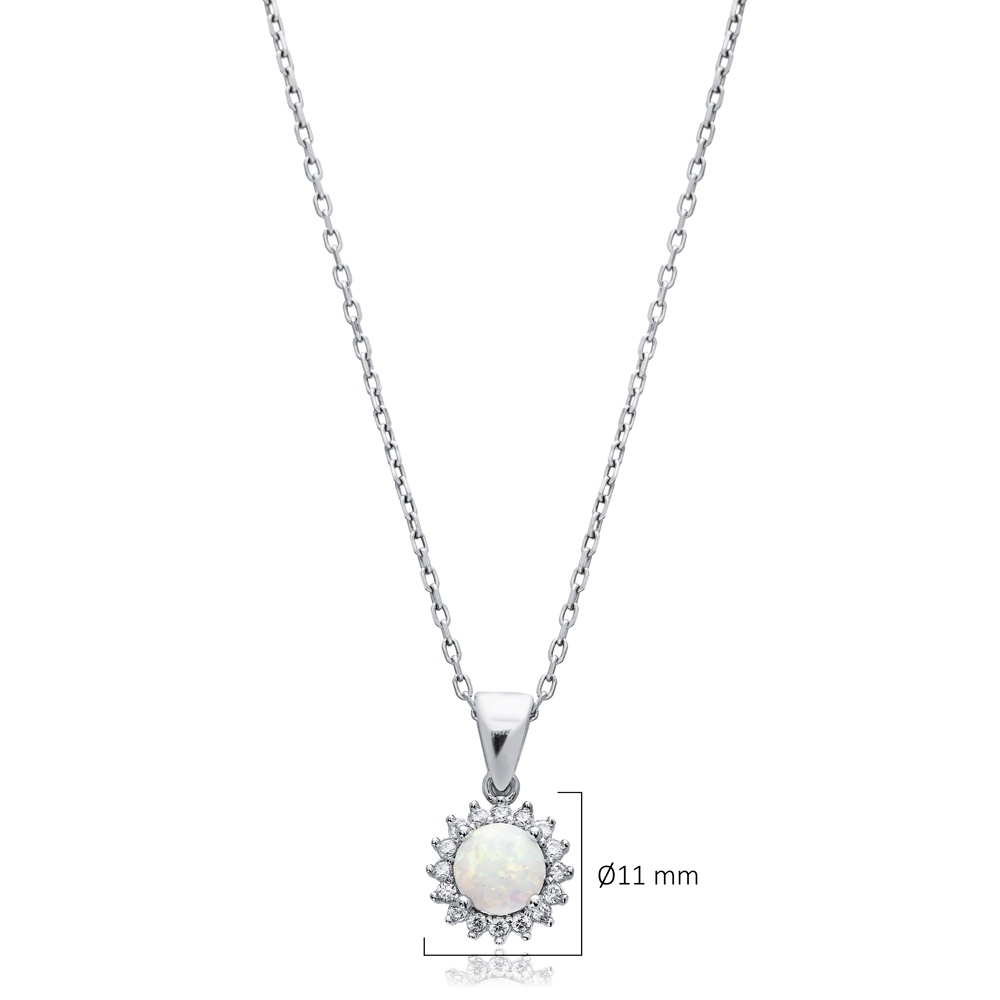 Round Cut CZ White Opal Wholesale Silver Charm Necklace