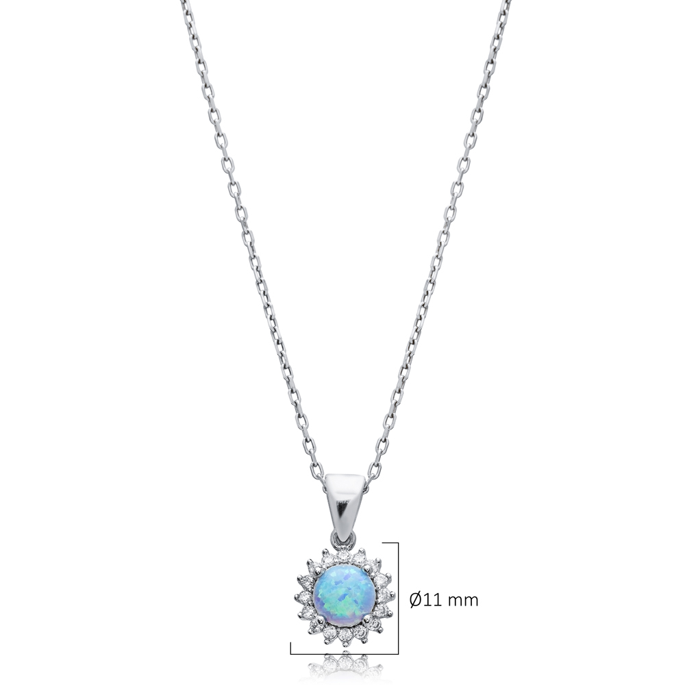 Round Cut CZ Light Blue Opal Wholesale Silver Charm Necklace