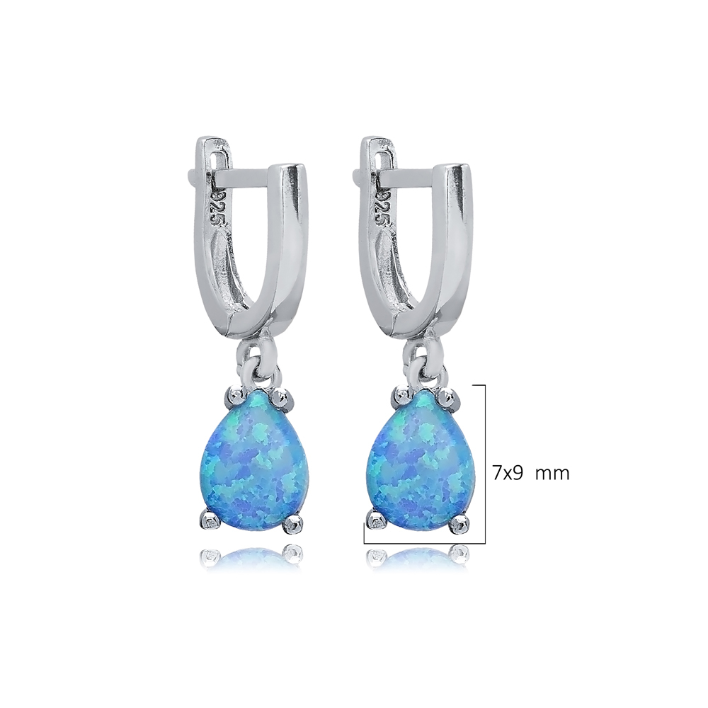 Light Blue Opal Pear Turkish 925 Silver Dangle Earrings