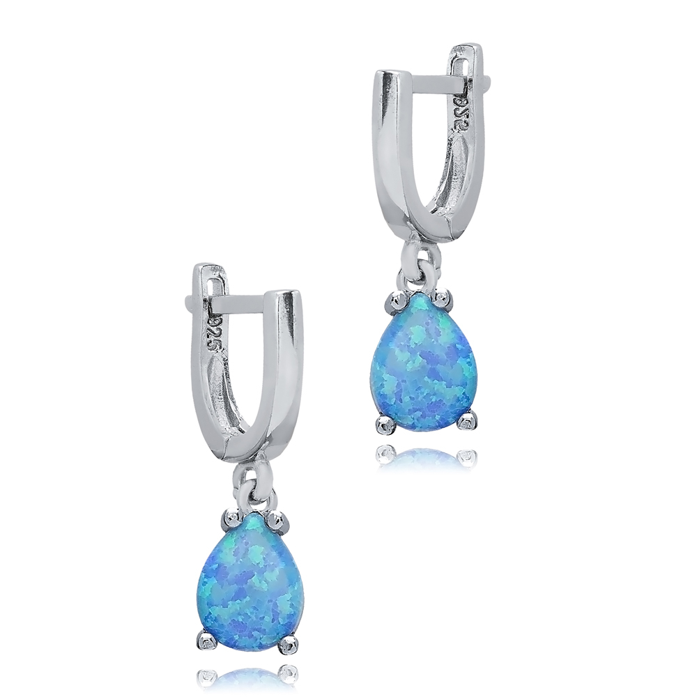 Light Blue Opal Pearl Turkish 925 Silver Dangle Earrings