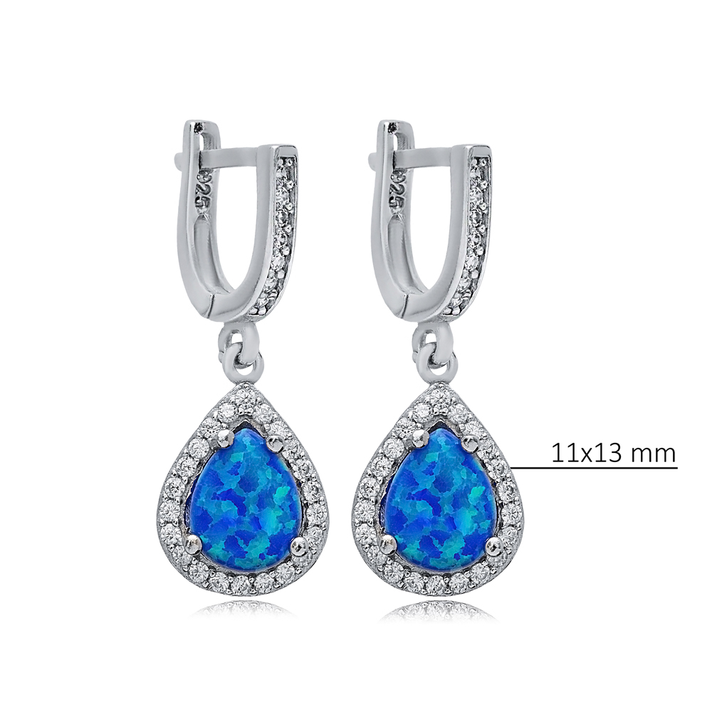 Pearl Blue Opal Stone CZ Wholesale 925 Silver Dangle Earrings