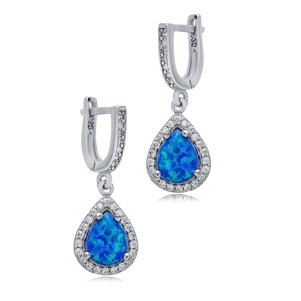 Pearl Blue Opal Stone CZ Wholesale 925 Silver Dangle Earrings