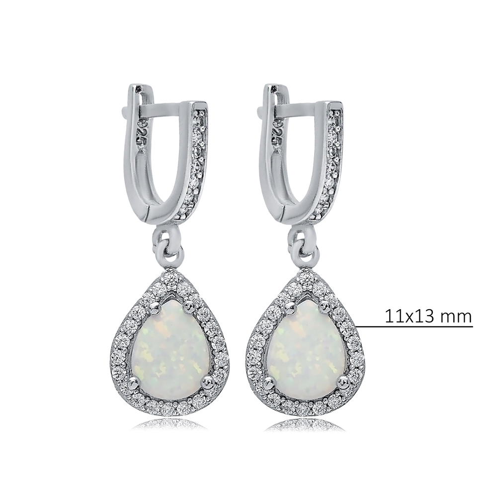 Pearl White Opal Stone CZ Wholesale 925 Silver Dangle Earrings