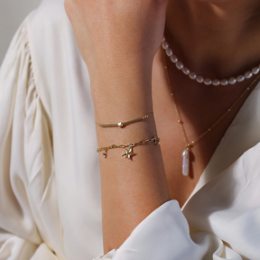Starfish Shape with CZ Charm Sterling Silver Shaker Bracelet
