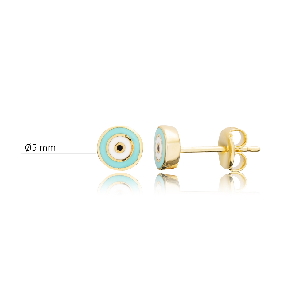 Turquoise Enamel Evil Eye Stud Earrings