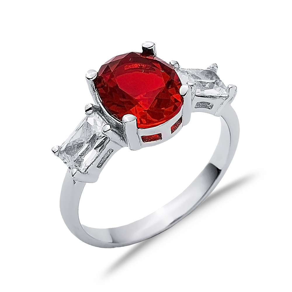 Oval Garnet Baguette CZ Stone Ring Wholesale Silver Jewelry