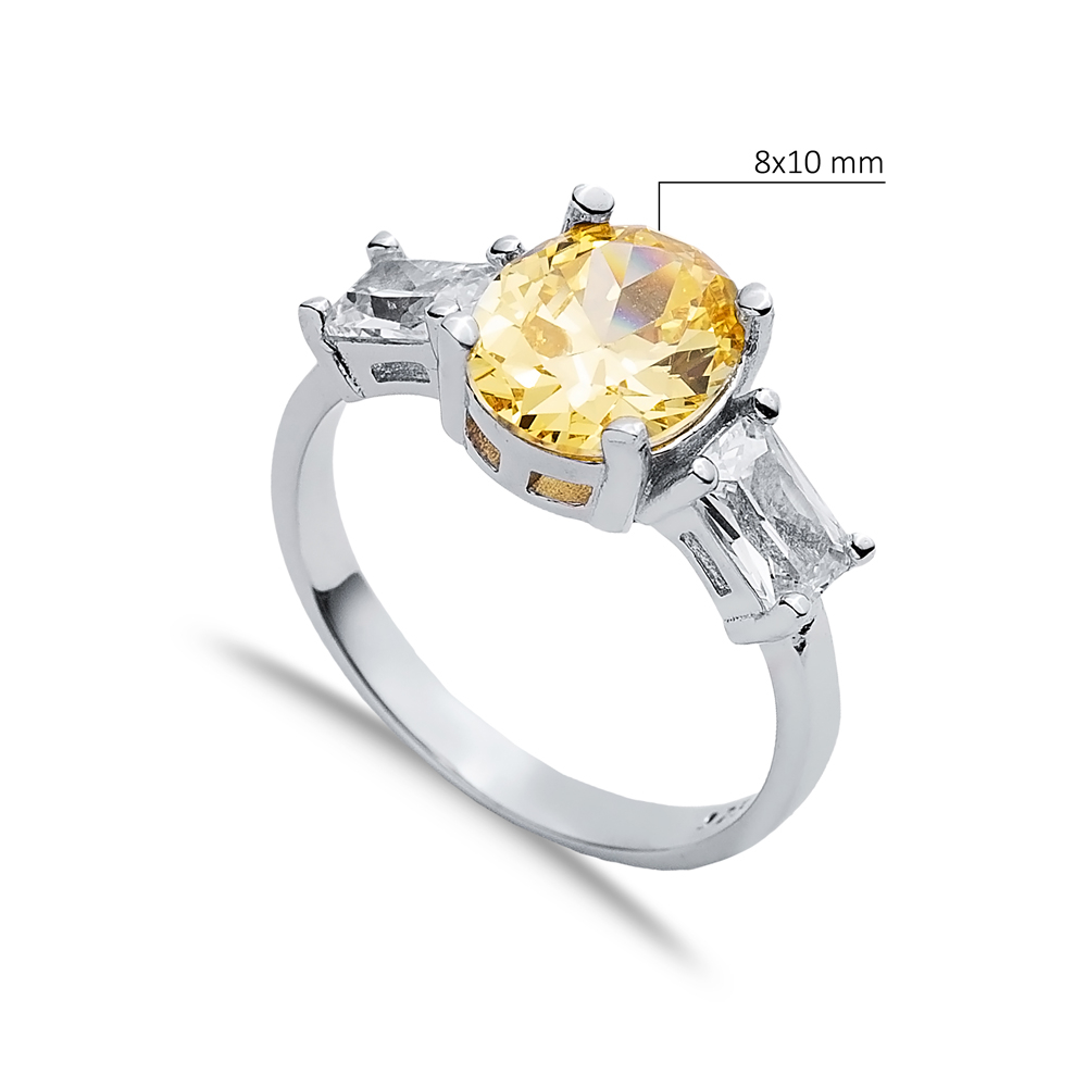 Oval Citrine Baguette CZ Stone Ring Wholesale Silver Jewelry