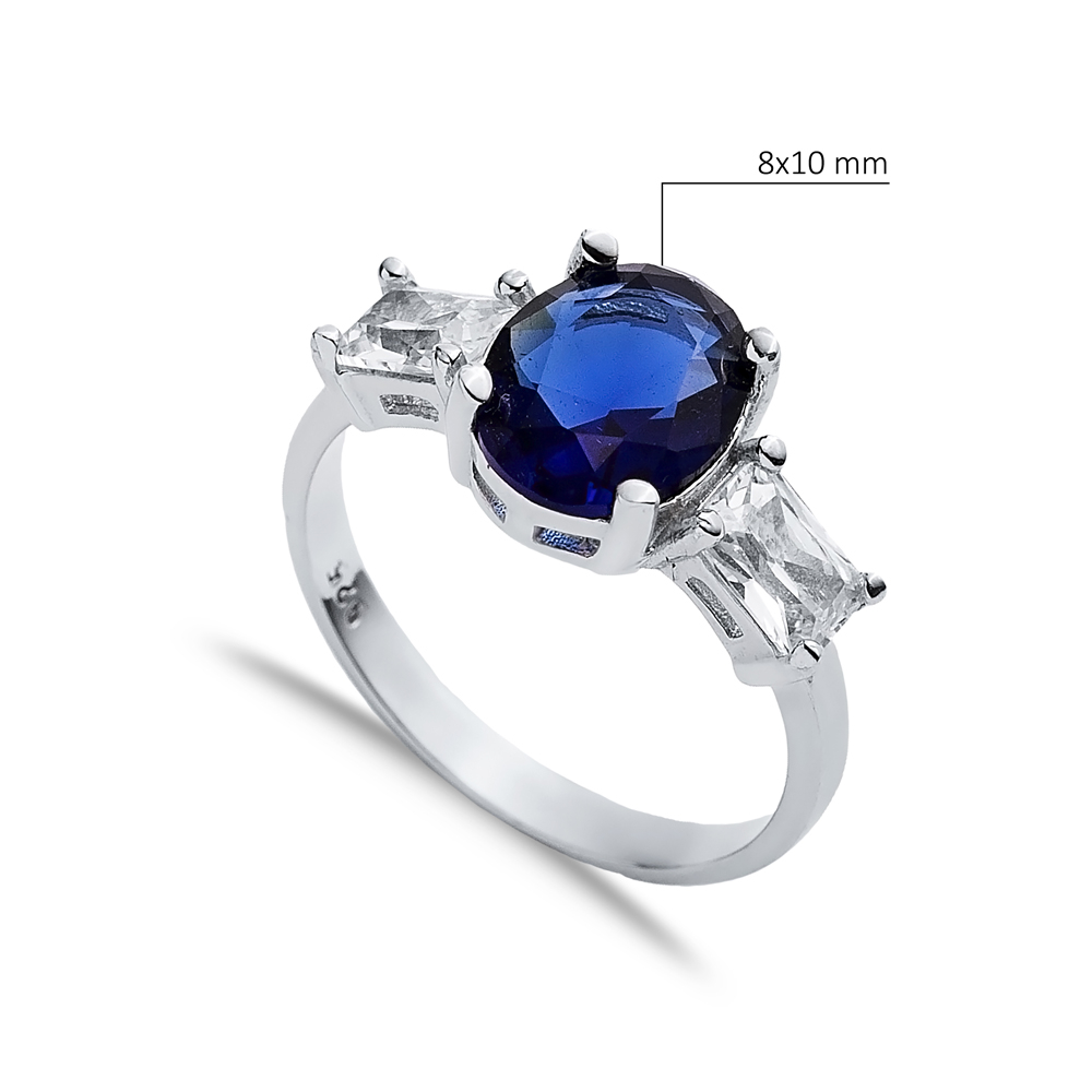 Oval Sapphire Baguette CZ Stone Ring Wholesale Silver Jewelry