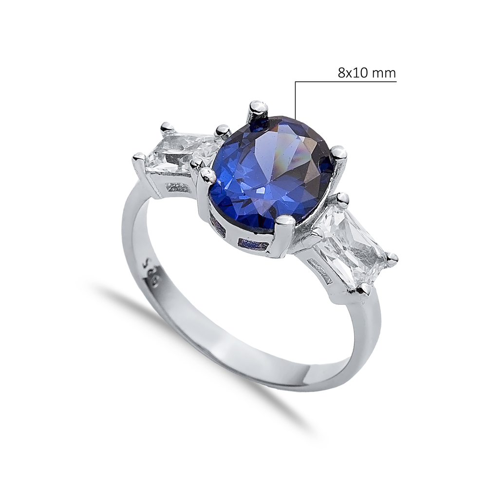 Oval Tanzanite Baguette CZ Stone Ring Wholesale Silver Jewelry