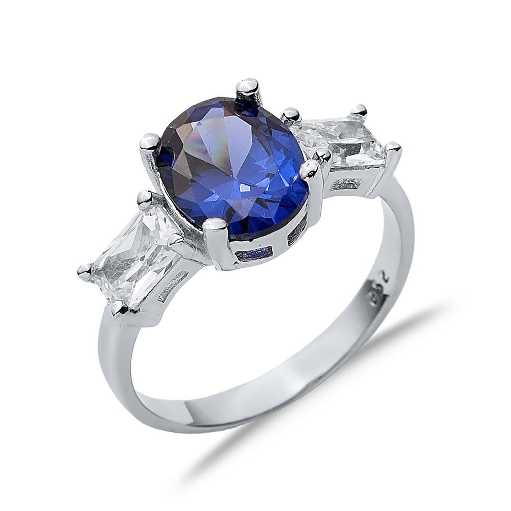 Oval Tanzanite Baguette CZ Stone Ring Wholesale Silver Jewelry