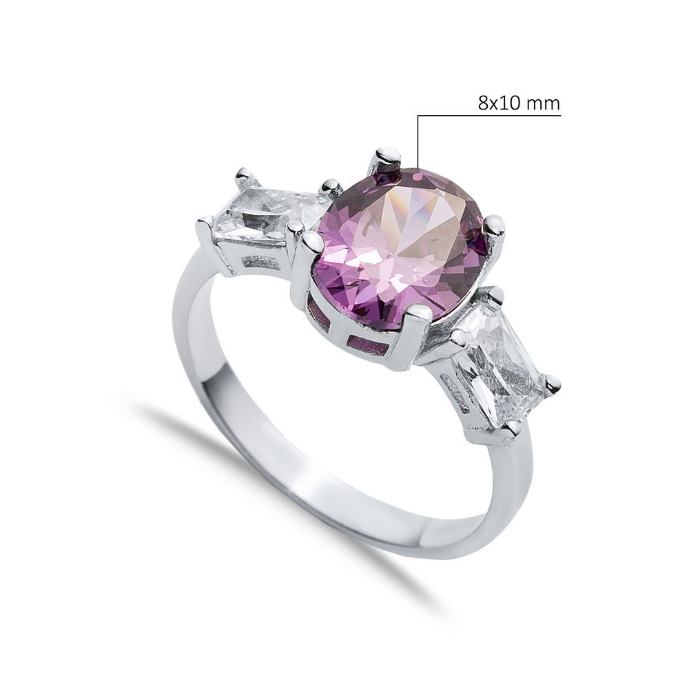 Oval Amethyst Baguette CZ Stone Ring Wholesale Silver Jewelry