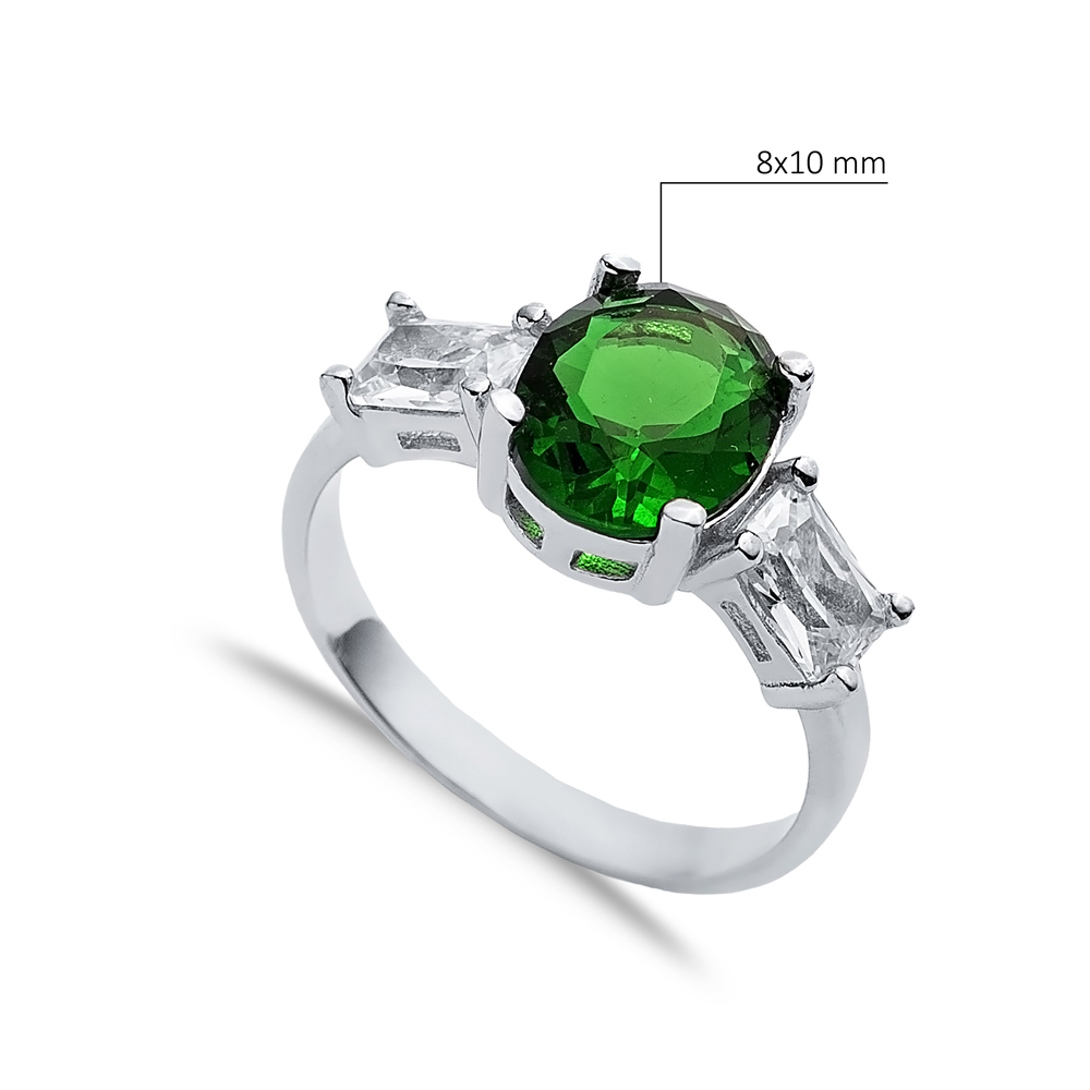 Oval Emerald Baguette CZ Stone Ring Wholesale Silver Jewelry