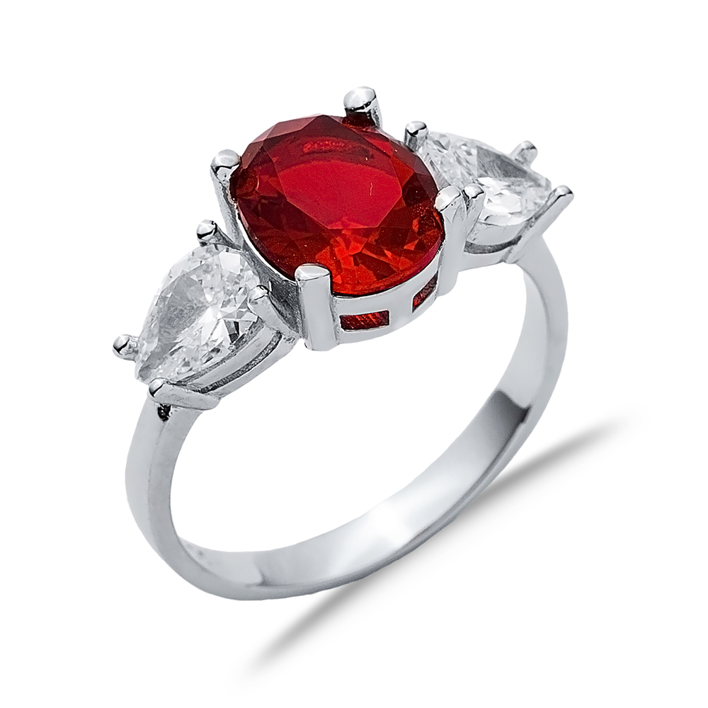 Oval Garnet Pear CZ Stone Ring Wholesale 925 Silver Jewelry