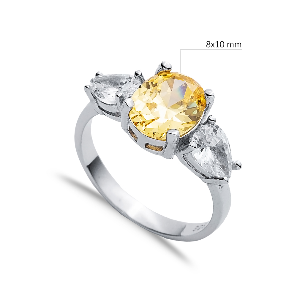 Oval Citrine Pear CZ Stone Ring Wholesale 925 Silver Jewelry