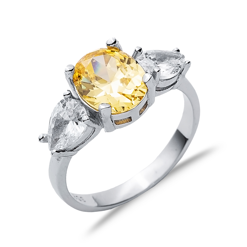 Oval Citrine Pear CZ Stone Ring Wholesale 925 Silver Jewelry