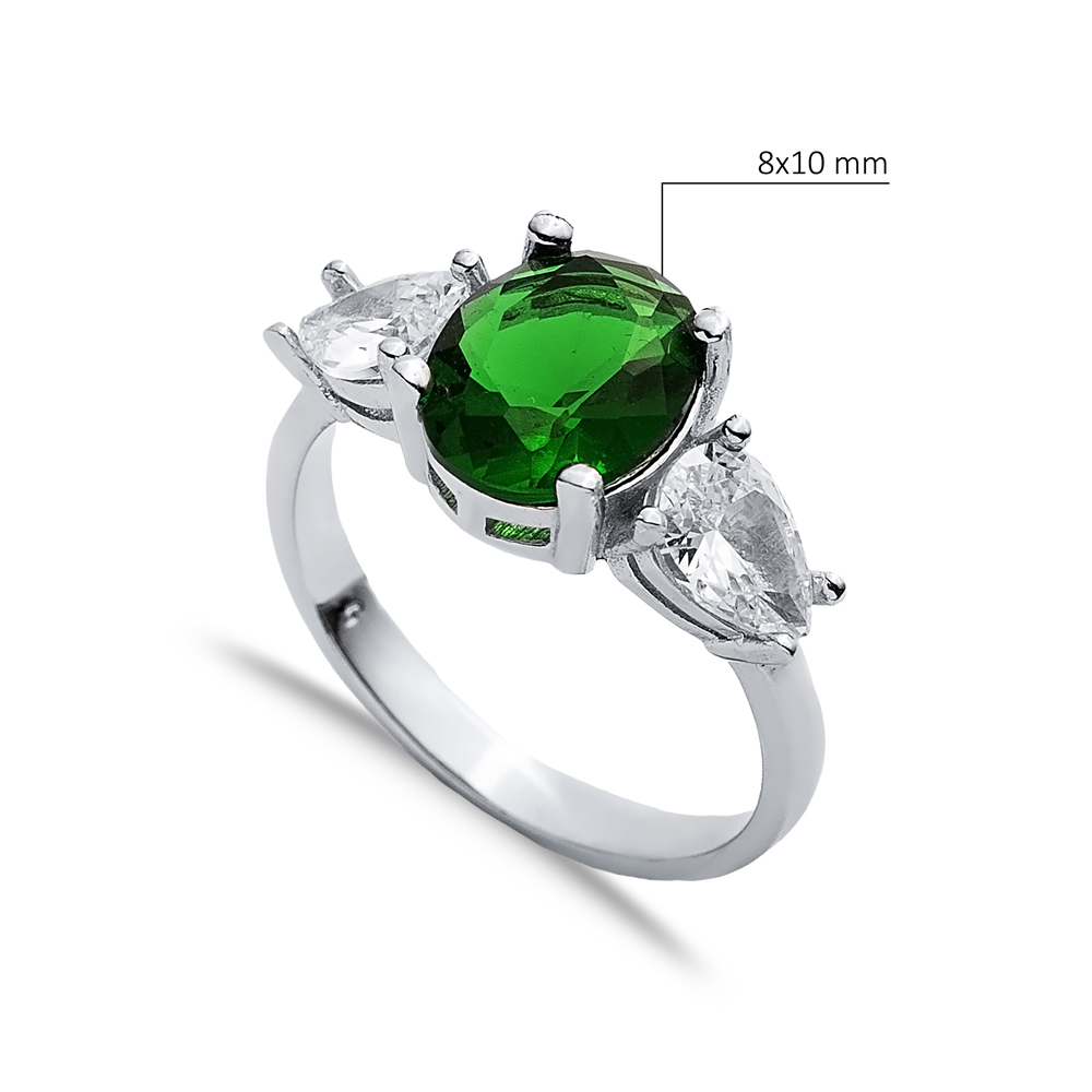 Oval Emerald Pear CZ Stone Ring Wholesale 925 Silver Jewelry