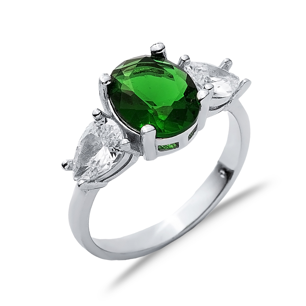 Oval Emerald Pear CZ Stone Ring Wholesale 925 Silver Jewelry