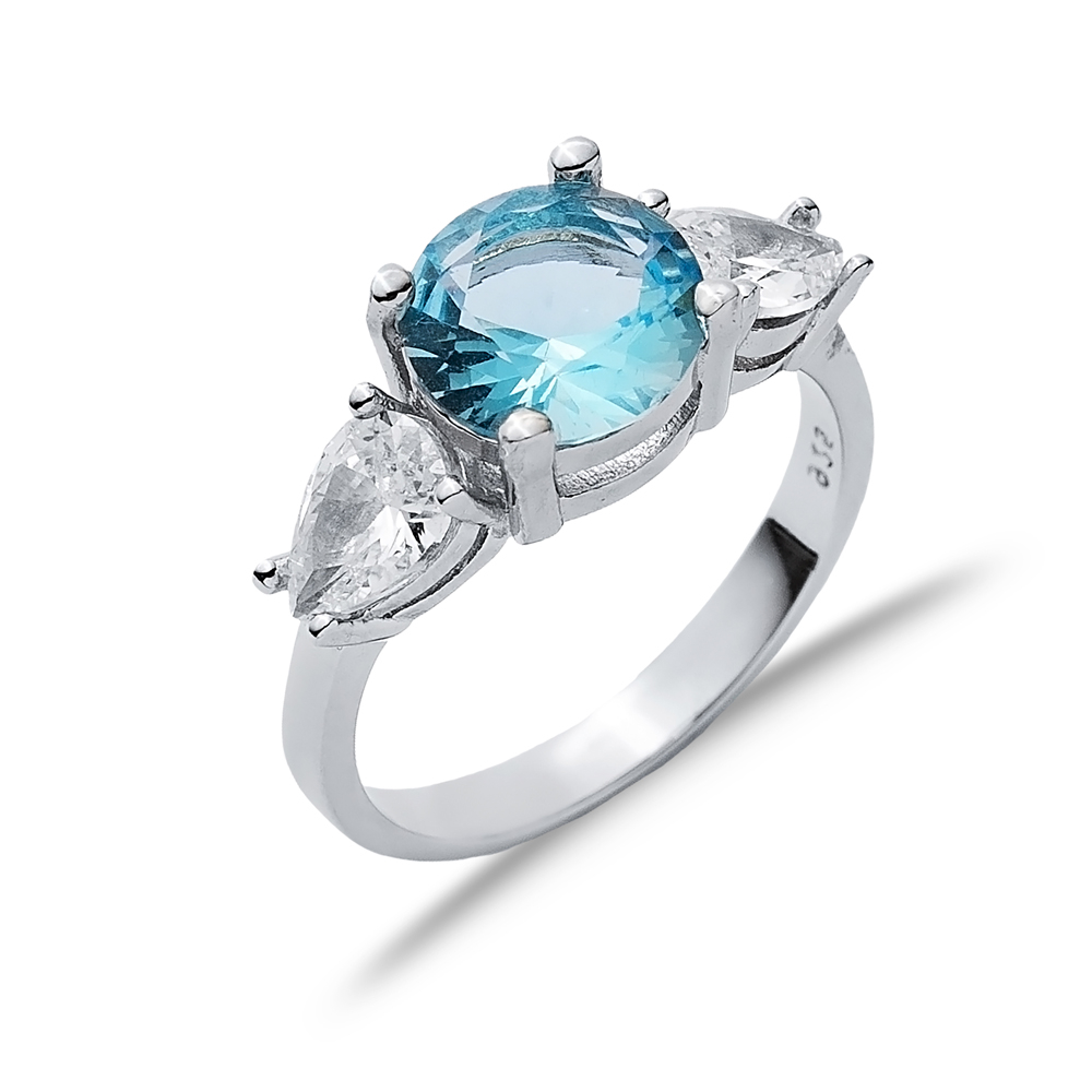 Oval Aquamarine Pear CZ Stone Ring Wholesale 925 Silver Jewelry