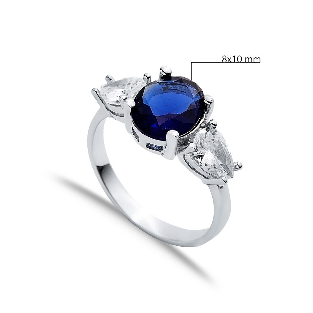 Oval Sapphire Pear CZ Stone Ring Wholesale 925 Silver Jewelry