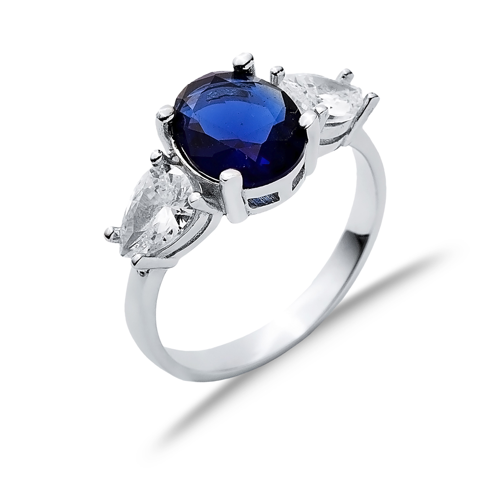 Oval Sapphire Pear CZ Stone Ring Wholesale 925 Silver Jewelry