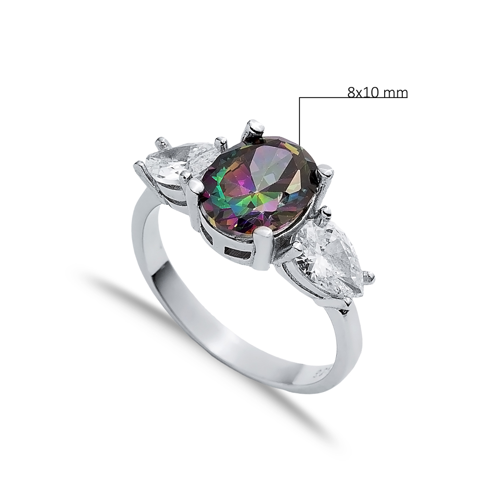 Oval Mystic Topaz Pear CZ Stone Ring Wholesale 925 Silver Jewelry