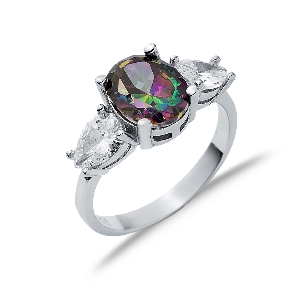 Oval Mystic Topaz Pear CZ Stone Ring Wholesale 925 Silver Jewelry