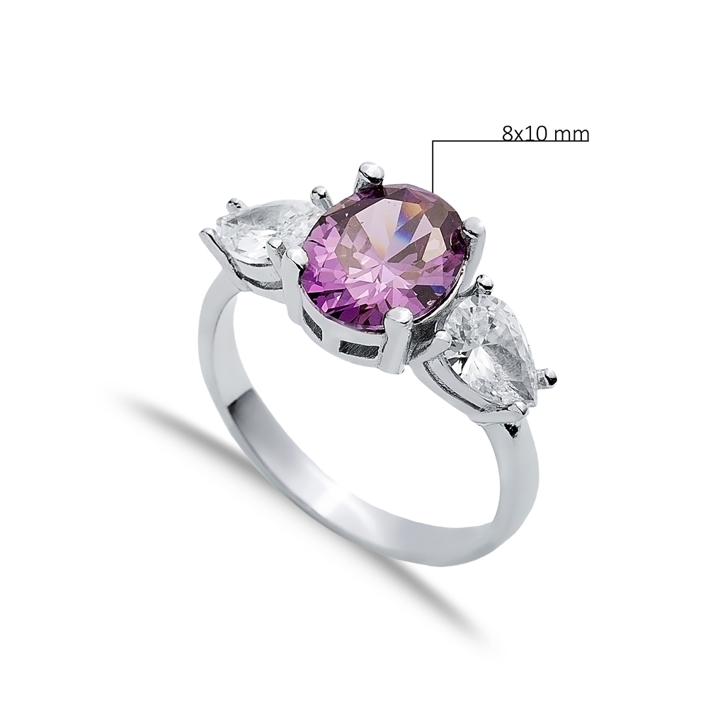 Oval Amethyst Pear CZ Stone Ring Wholesale 925 Silver Jewelry