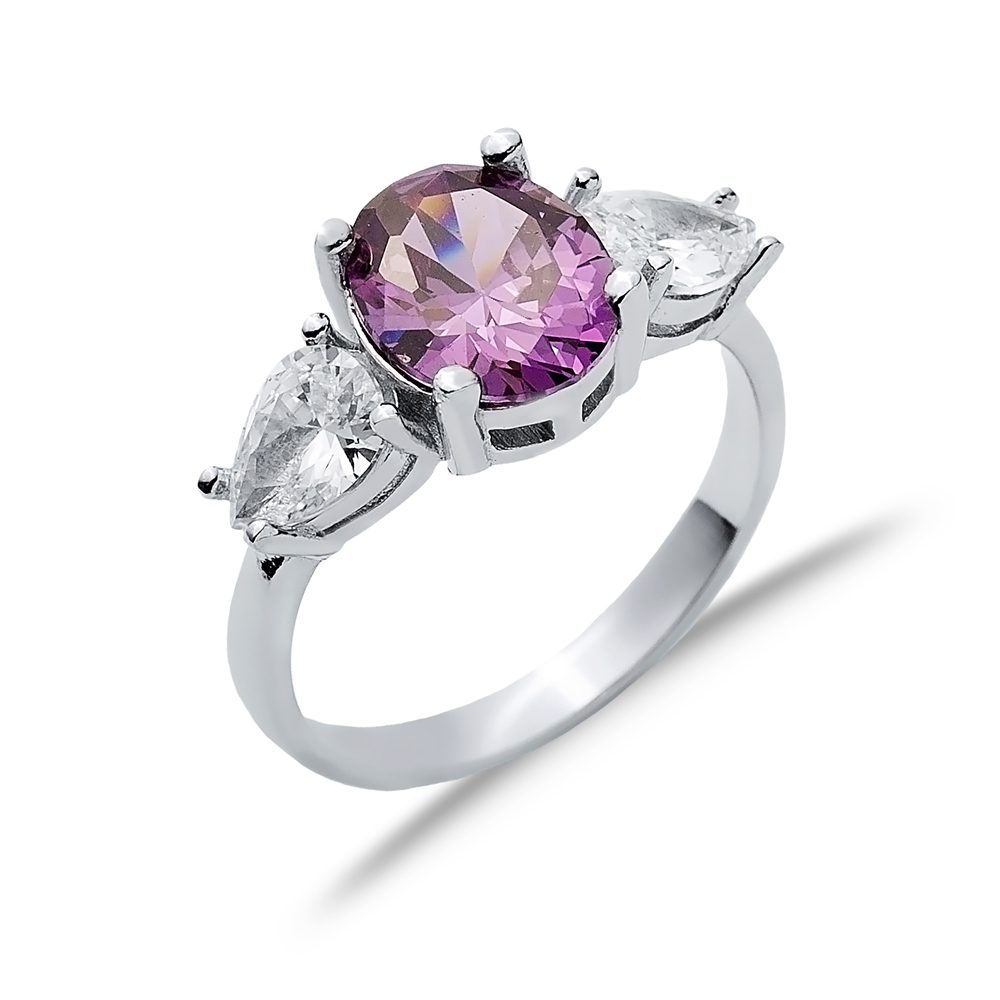 Oval Amethyst Pear CZ Stone Ring Wholesale 925 Silver Jewelry