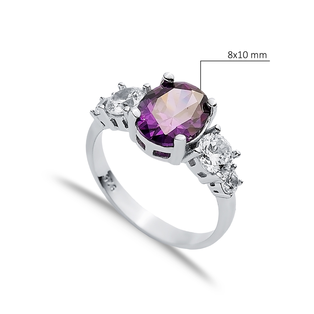 Oval Amethyst Round CZ Stone Ring Wholesale Silver Jewelry