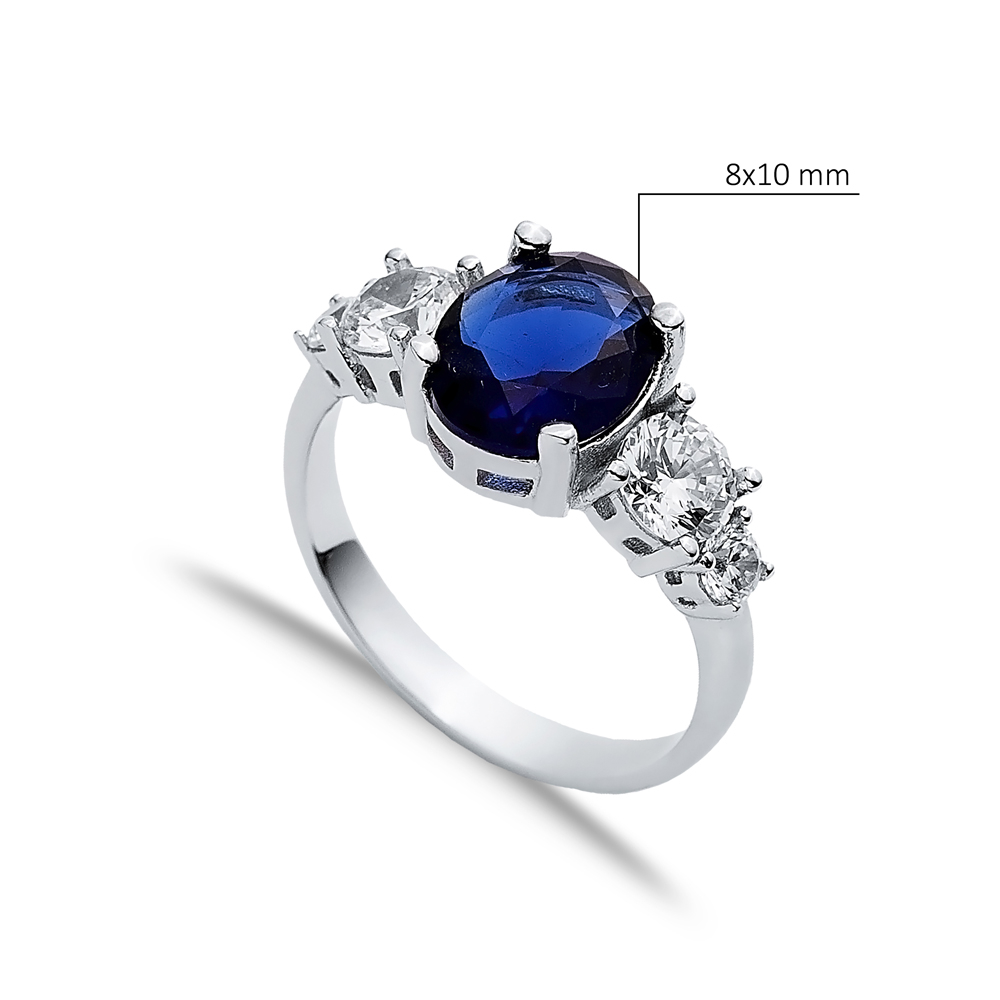 Oval Sapphire Round CZ Stone Ring Wholesale Silver Jewelry