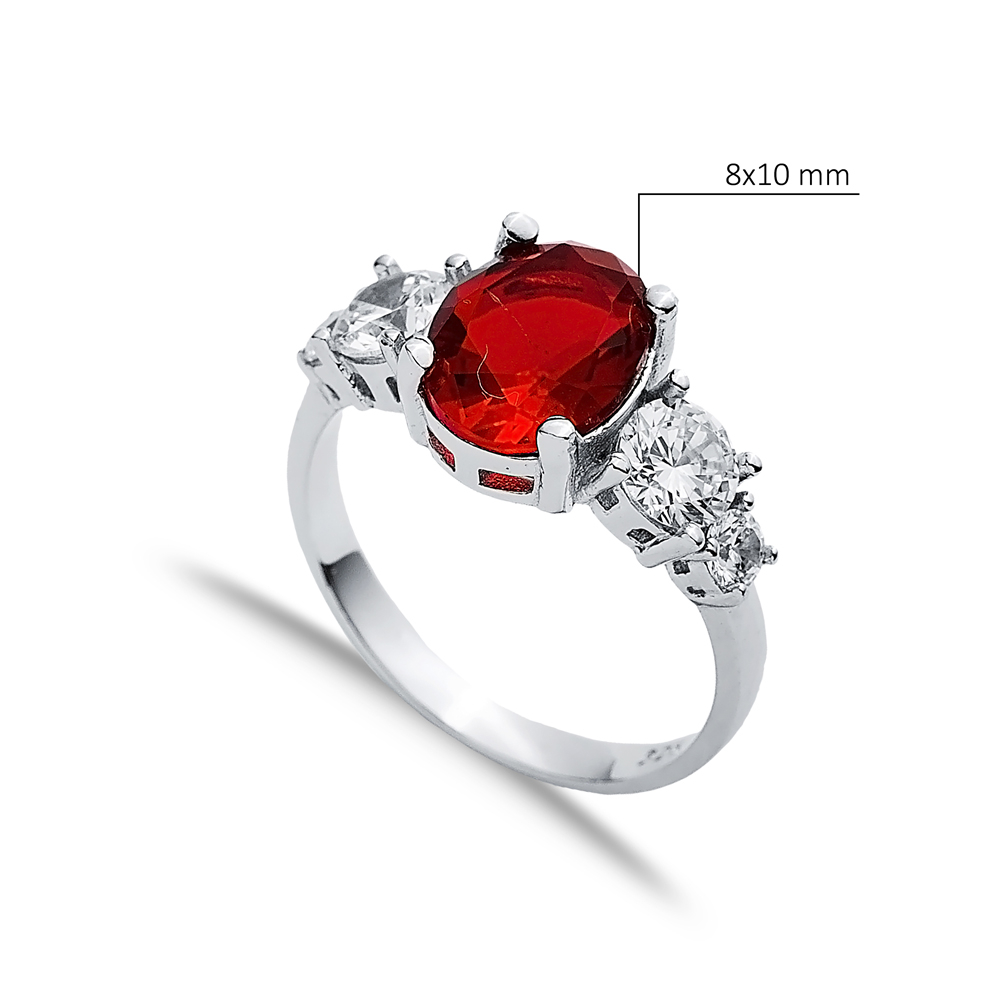 Oval Garnet Round CZ Stone Ring Wholesale Silver Jewelry