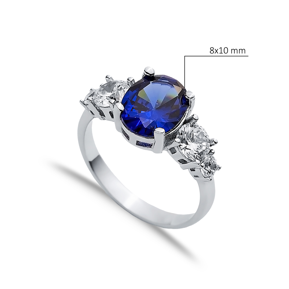 Oval Tanzanite Round CZ Stone Ring Wholesale Silver Jewelry