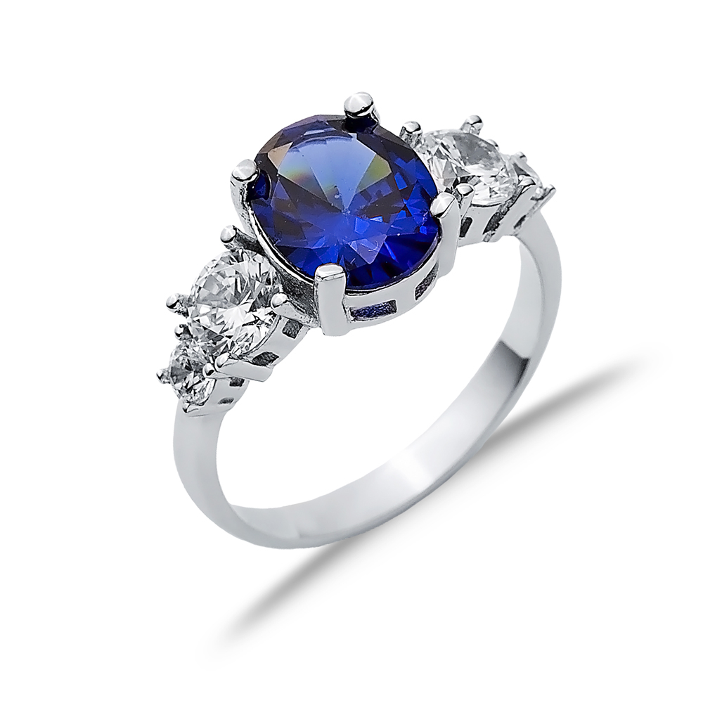 Oval Tanzanite Round CZ Stone Ring Wholesale Silver Jewelry