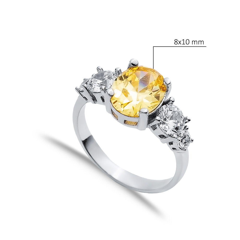 Oval Citrine Round CZ Stone Ring Wholesale Silver Jewelry