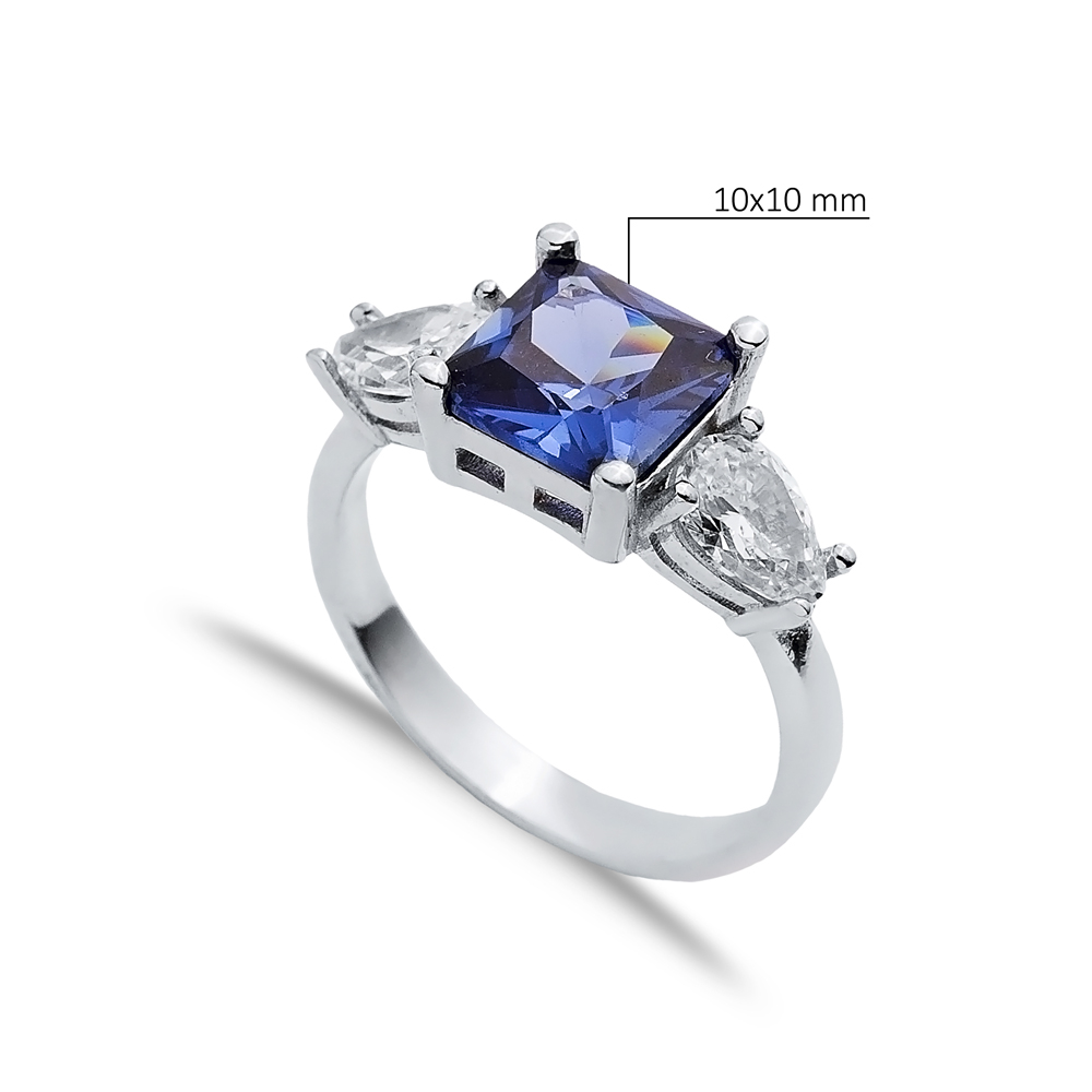 Square Tanzanite Pear CZ Stone Ring Wholesale Silver Jewelry