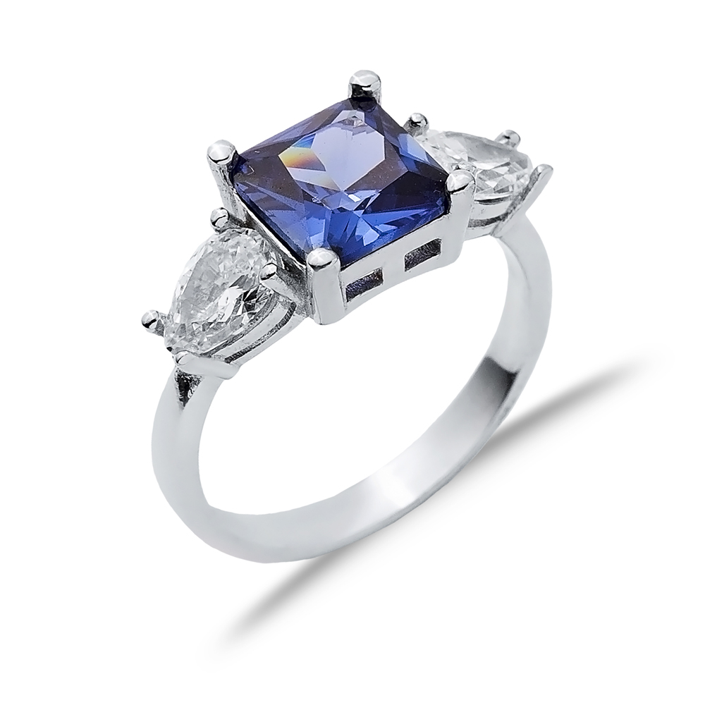 Square Tanzanite Pear CZ Stone Ring Wholesale Silver Jewelry