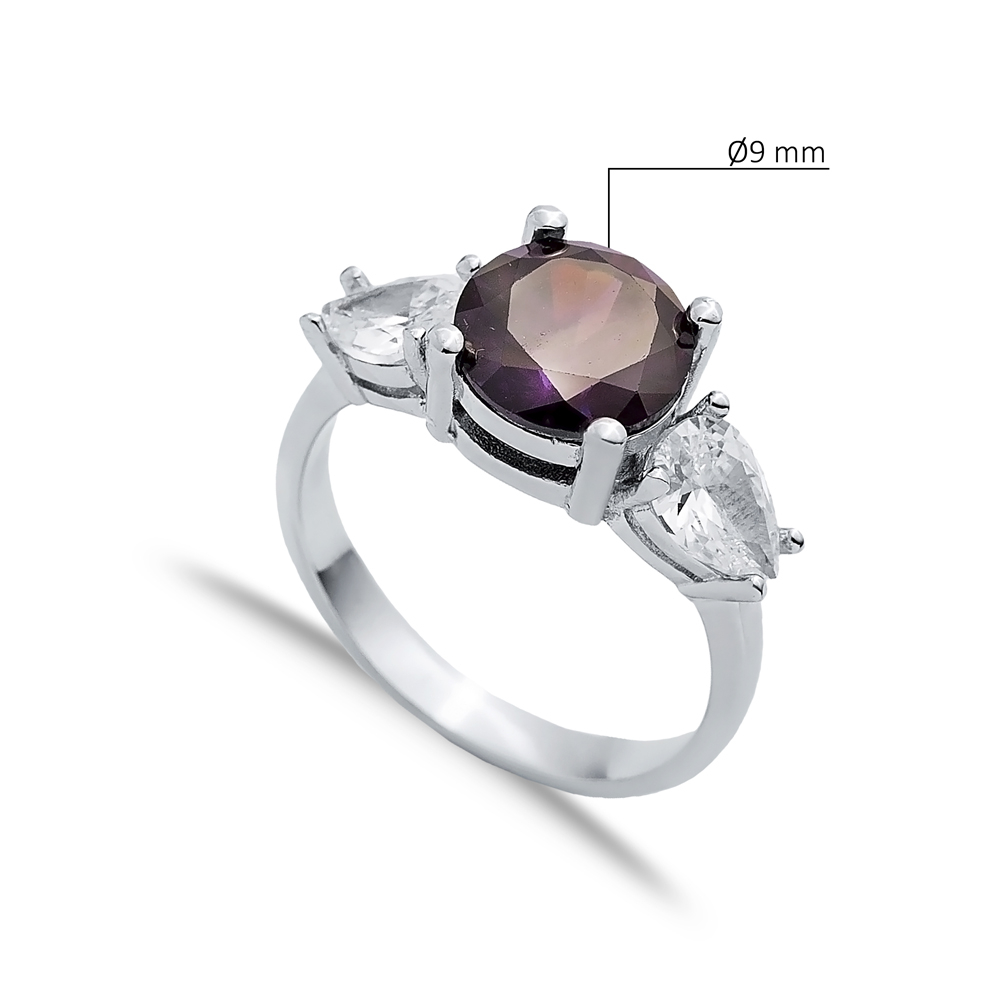 Round Amethyst Pear CZ Stone Ring Wholesale Silver Jewelry