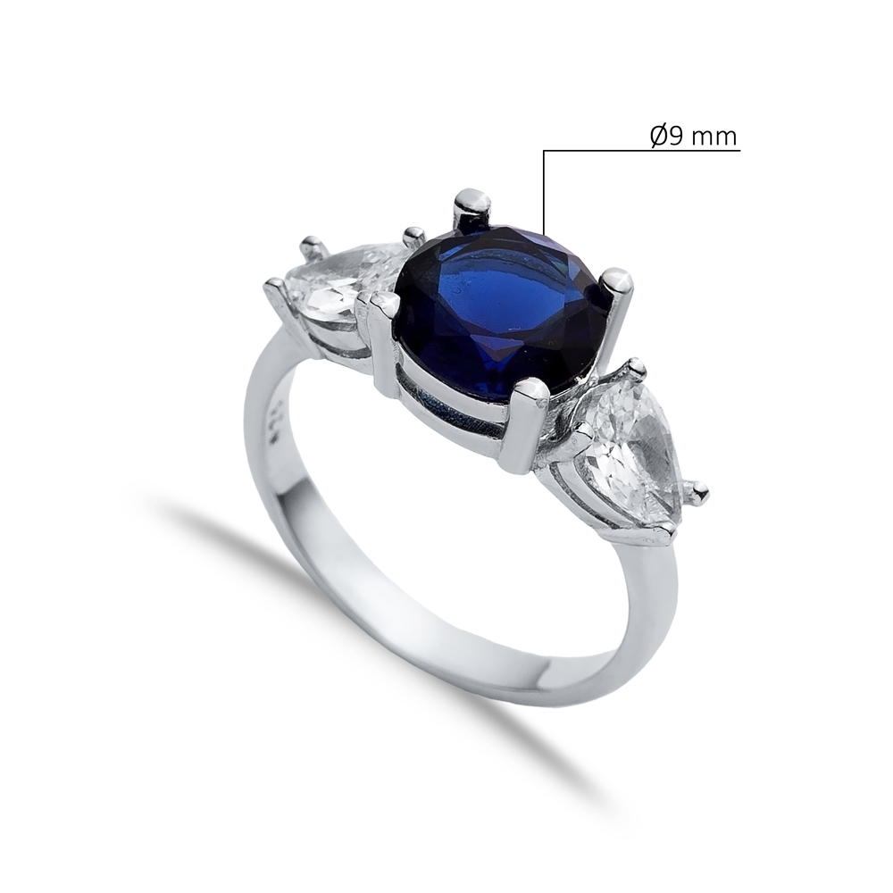 Round Sapphire Round CZ Stone Ring Wholesale Silver Jewelry