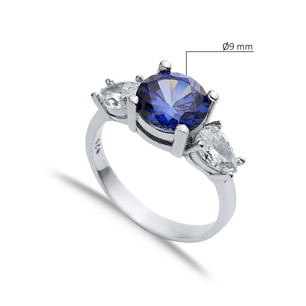 Round Tanzanite Pear CZ Stone Ring Wholesale Silver Jewelry