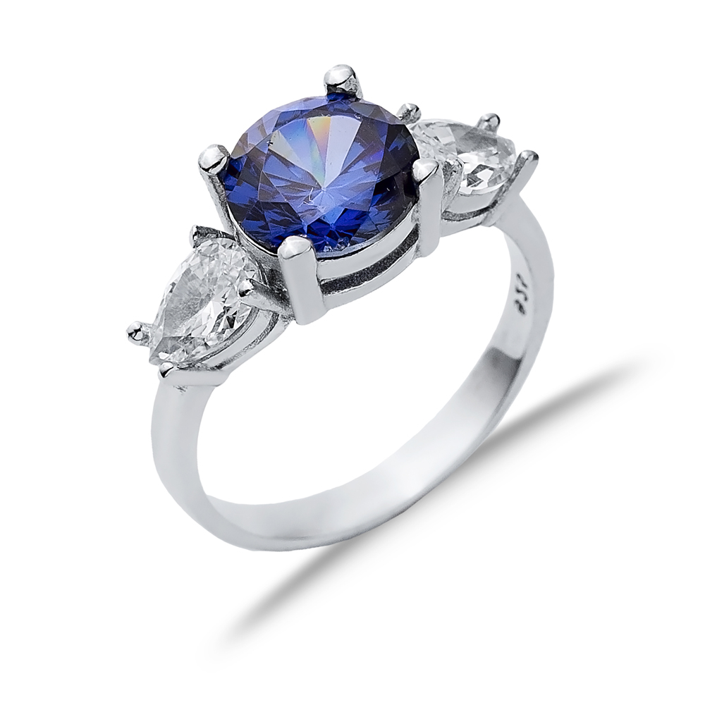 Round Tanzanite Pear CZ Stone Ring Wholesale Silver Jewelry