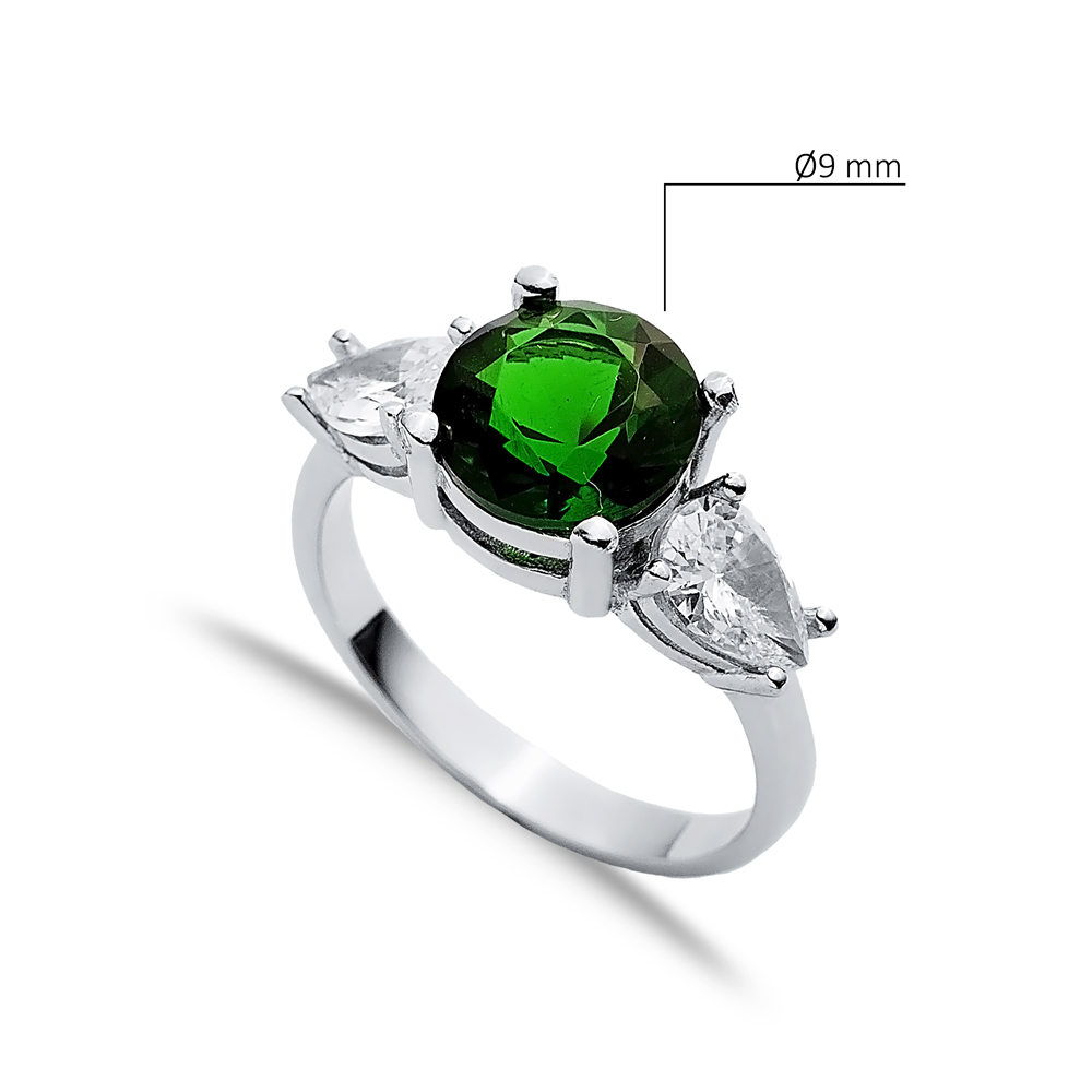 Round Emerald Pear CZ Stone Ring Wholesale Silver Jewelry