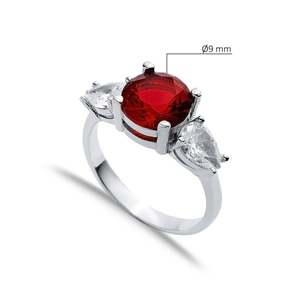 Garnet Round CZ Stone Pear Ring Wholesale Silver Jewelry