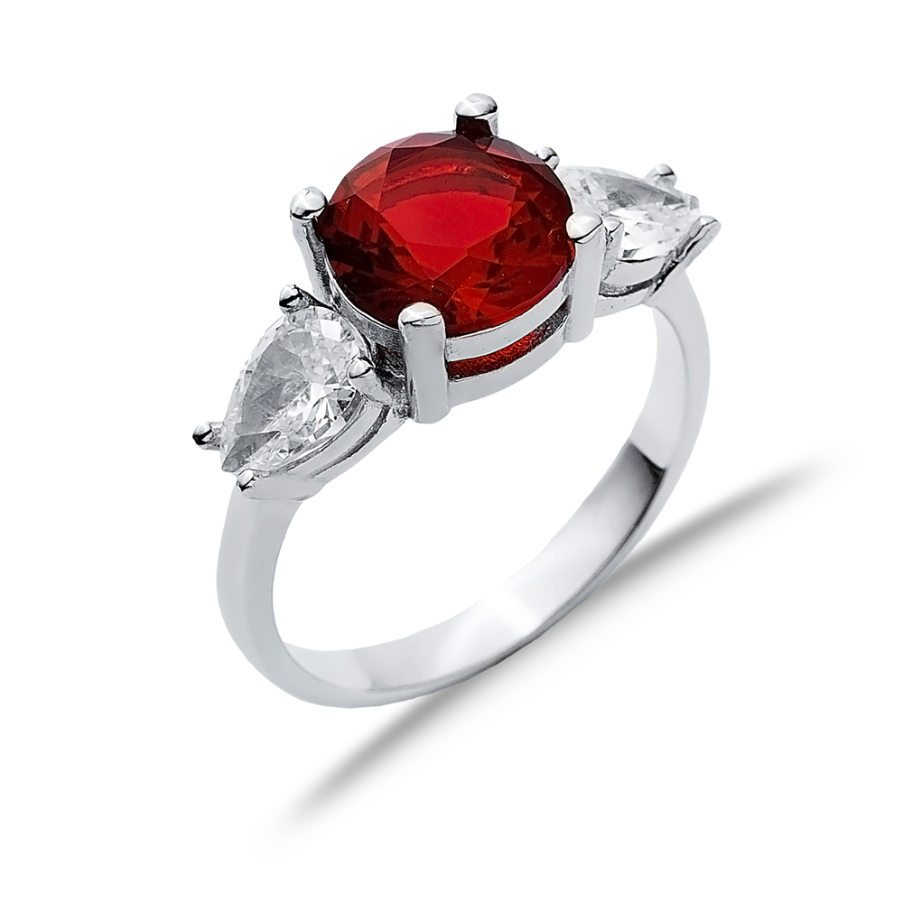 Garnet Round CZ Stone Pear Ring Wholesale Silver Jewelry