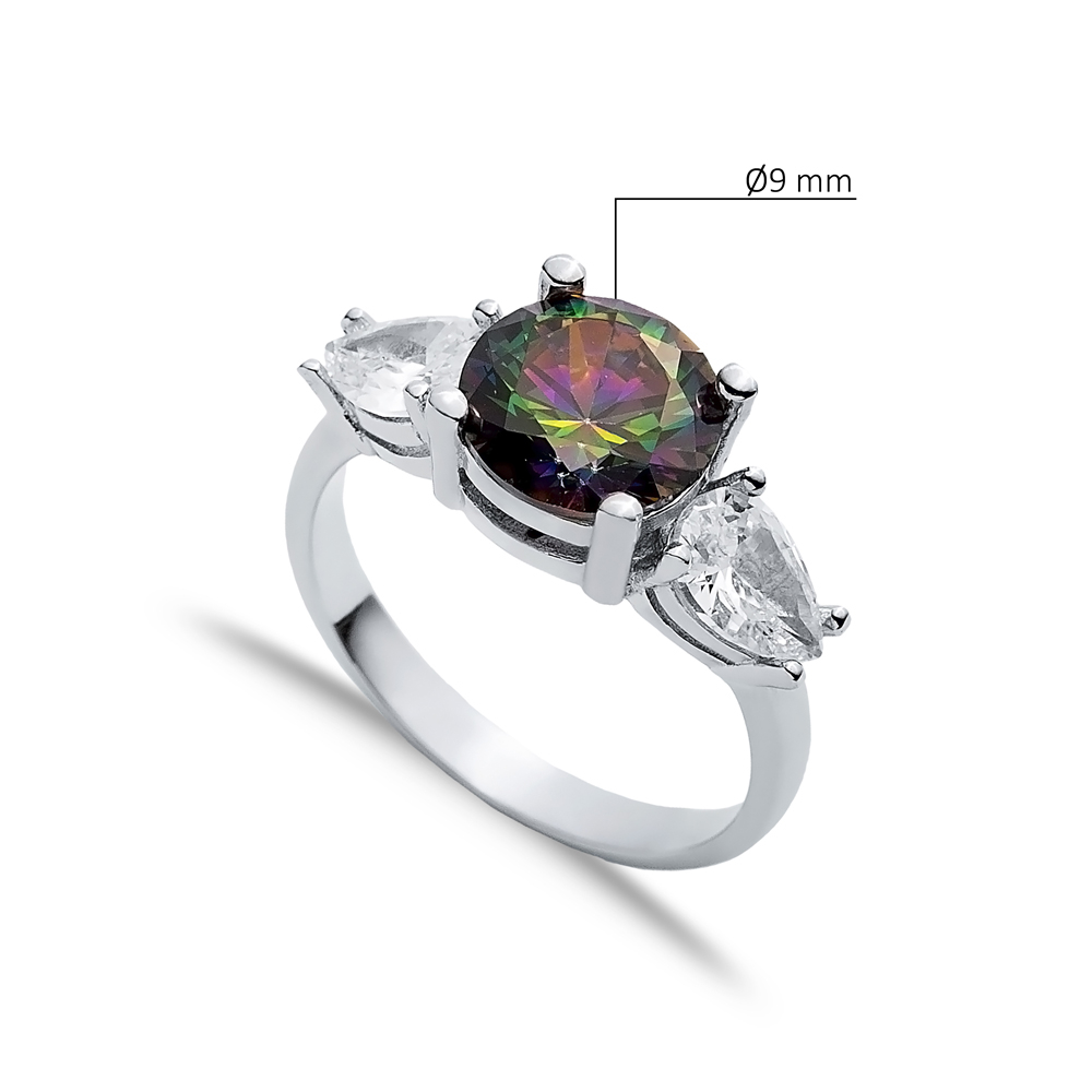 Mystic Topaz Round CZ Pear Ring Wholesale Silver Jewelry