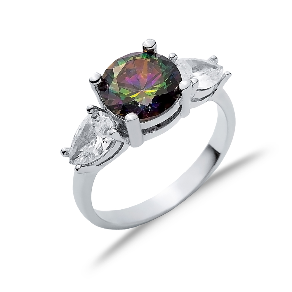 Mystic Topaz Round CZ Pear Ring Wholesale Silver Jewelry