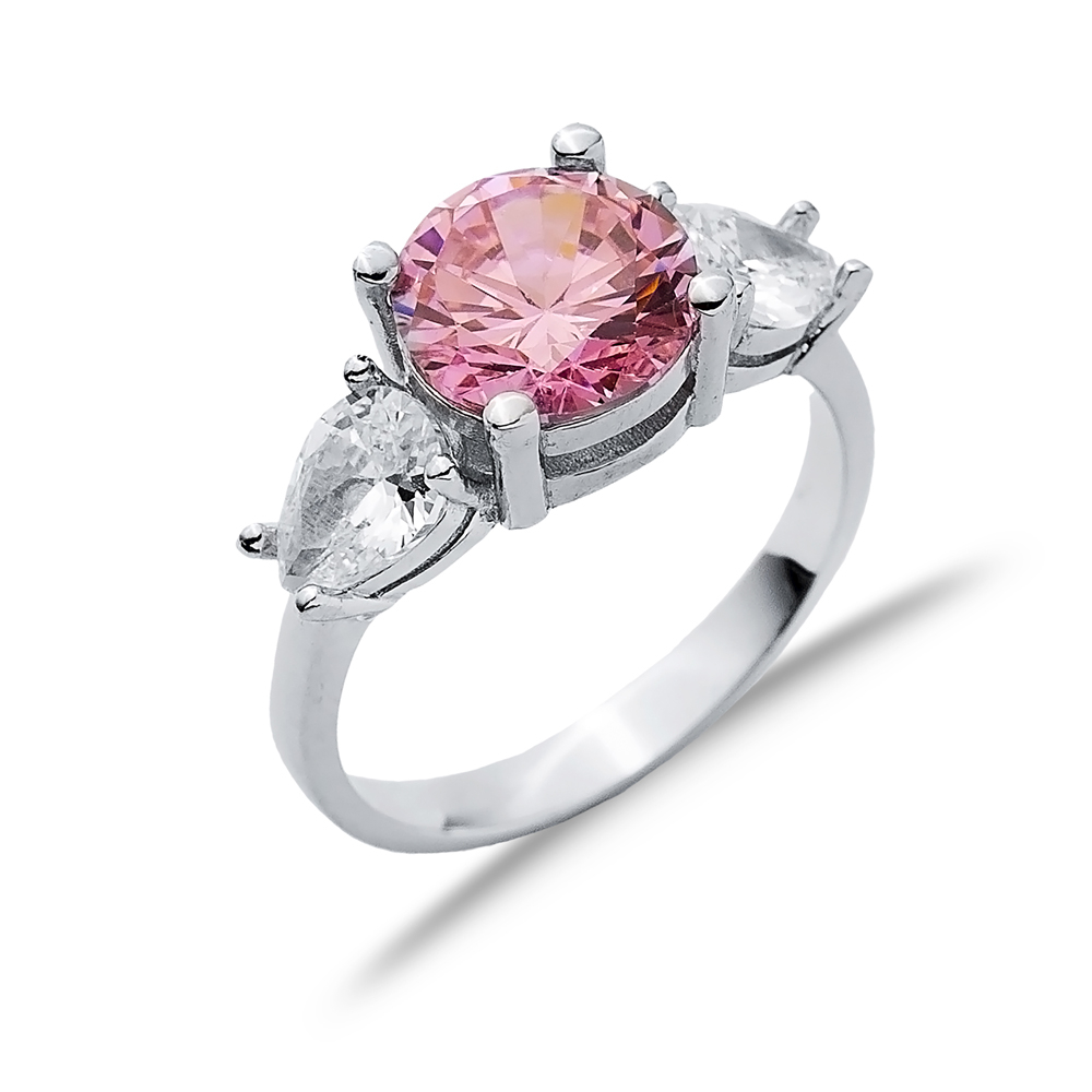 Pink CZ Round CZ Pear Ring Wholesale Silver Jewelry