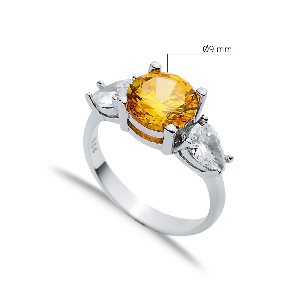 Citrine Round CZ Pear Ring Wholesale Silver Jewelry