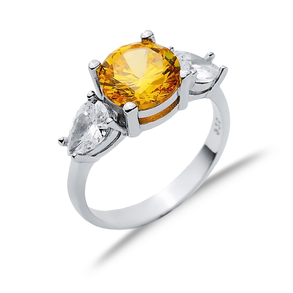 Citrine Round CZ Pear Ring Wholesale Silver Jewelry