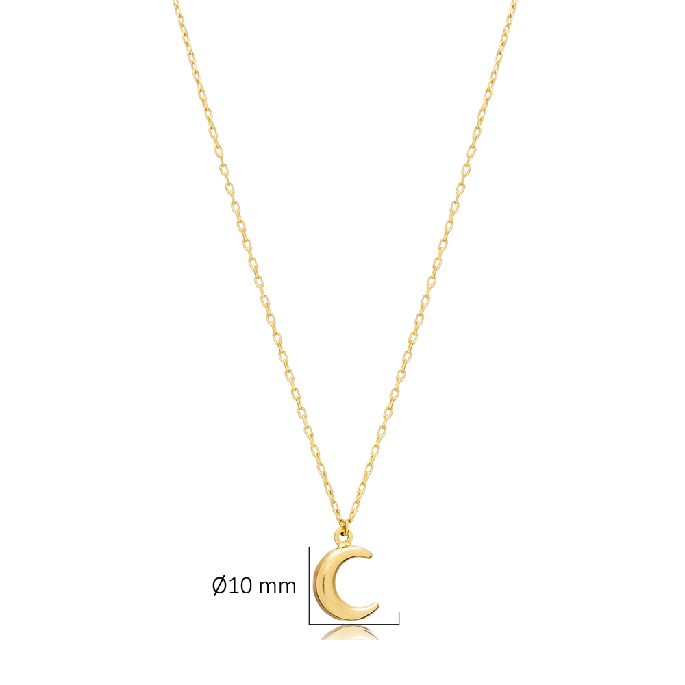 Moon Design 925 Plain Silver Charm Necklace